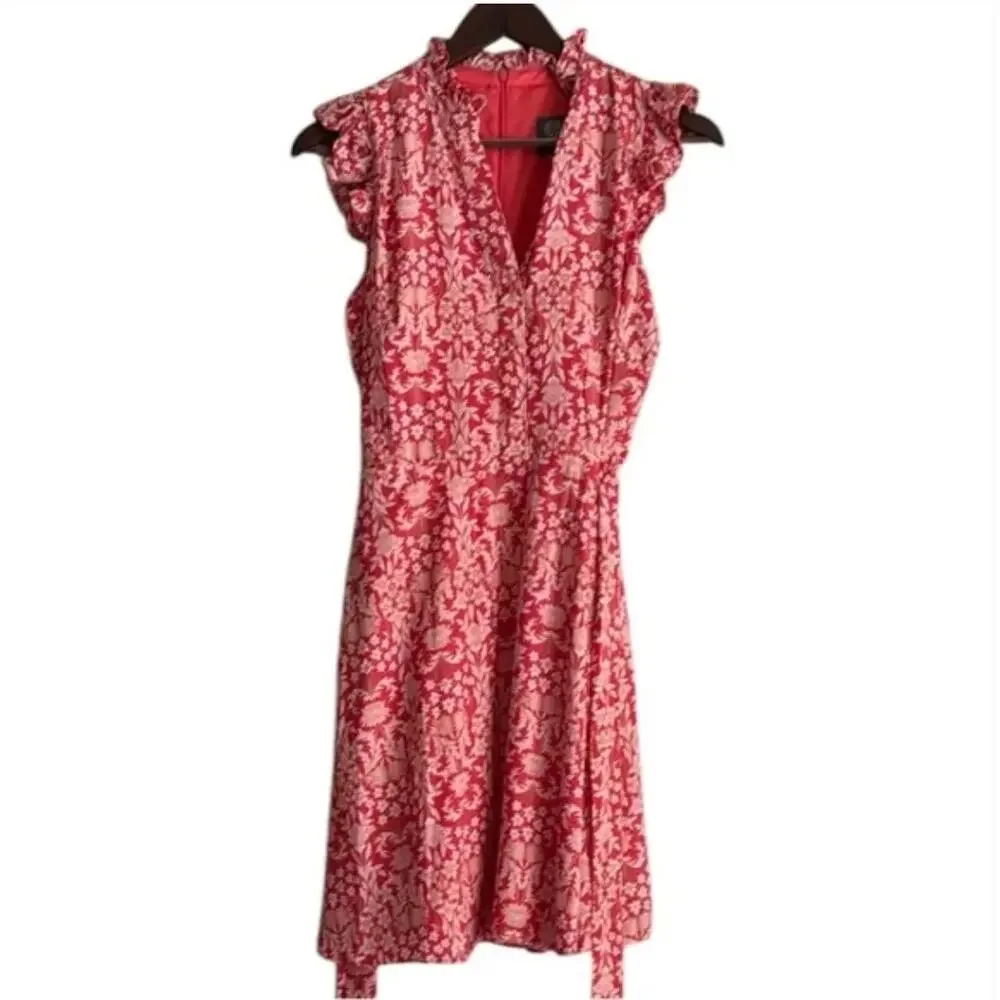 VINCE CAMUTO Floral Belted A-Line Dress Sz 4 - Picture 2 of 7